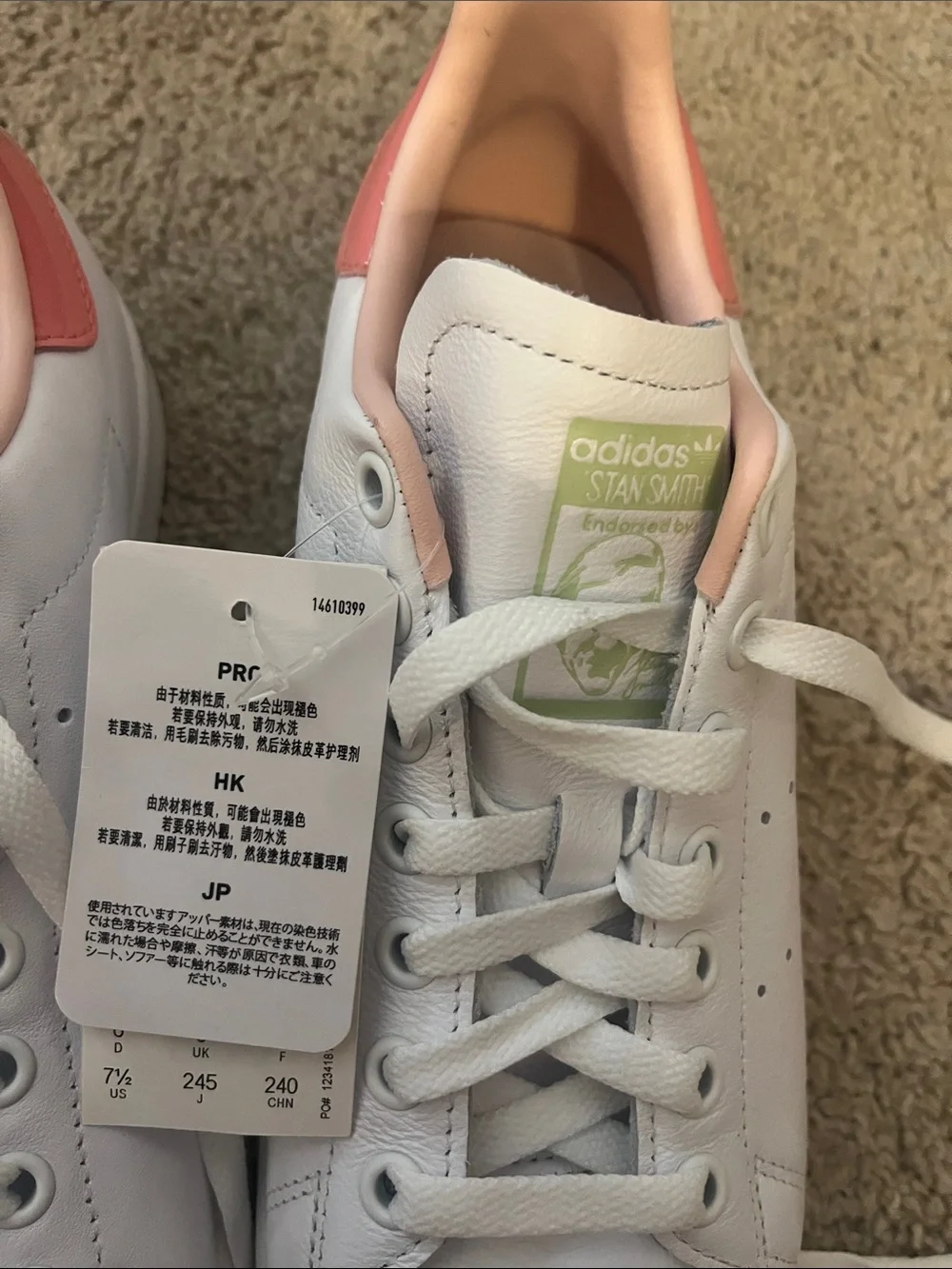adidas Stan smith White Sneakers with Pink Heel Tabs - Women's Low-Top